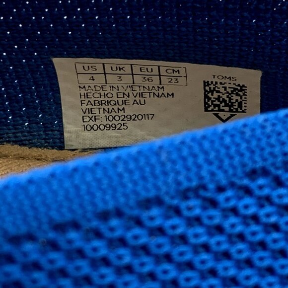 Toms Alpargata Knit Shoes Big Girl 4 Womens 5.5 Blue Colbalt Mesh Slip On Loafer - Picture 8 of 13